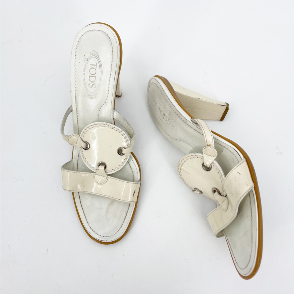 Tods Patent Leather Slip on Pump Heel White Womens Size 7